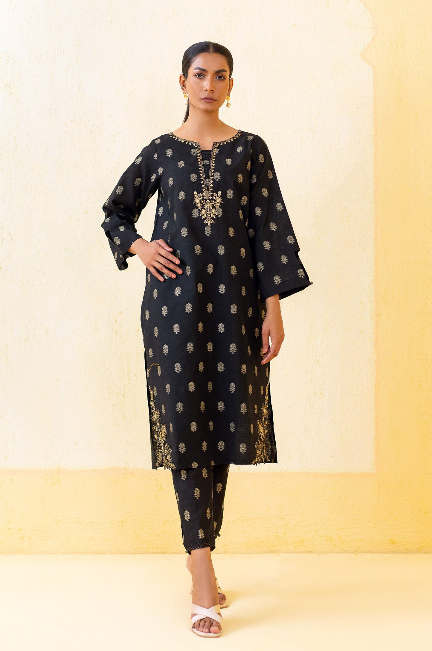 Stitched 2 Piece Embroidered Cotton Silk Outfit