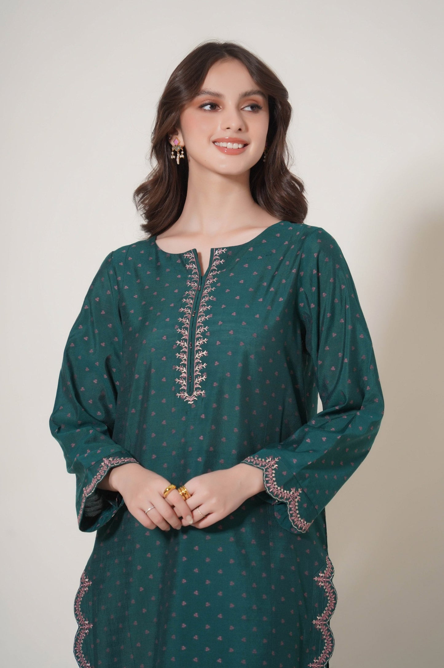 Stitched 2 Piece Embroidered Cotton Silk Suit