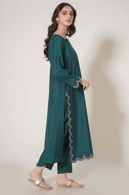 Stitched 2 Piece Embroidered Cotton Silk Suit