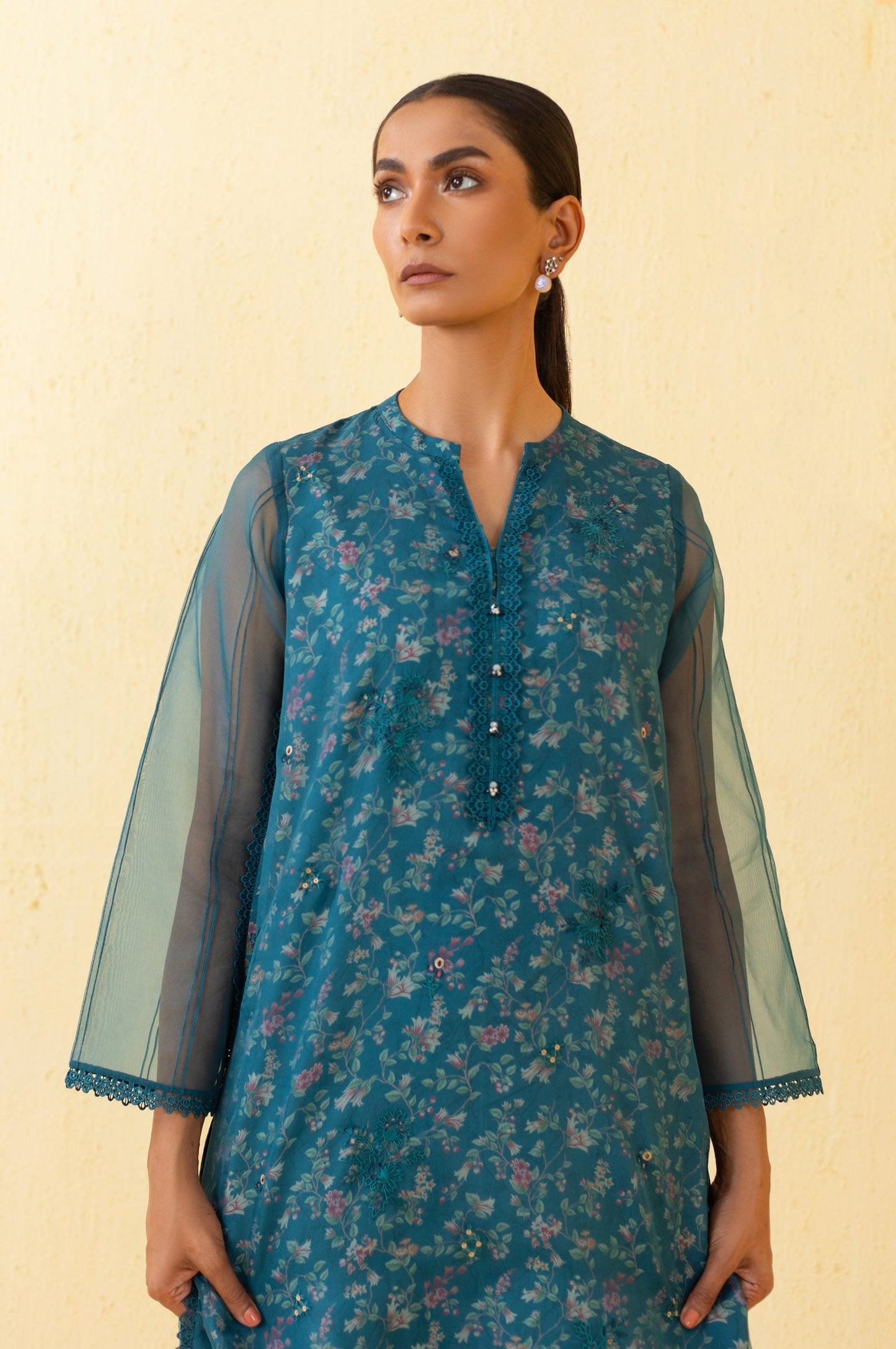 Stitched 2 Piece Embroidered Organza Suit