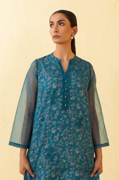 Stitched 2 Piece Embroidered Organza Suit