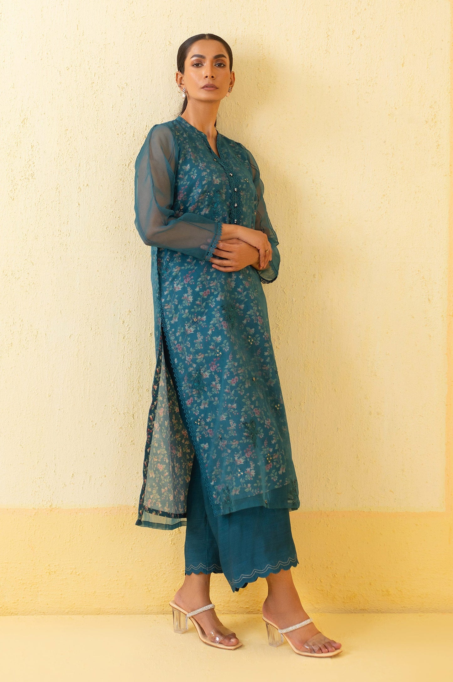 Stitched 2 Piece Embroidered Organza Suit