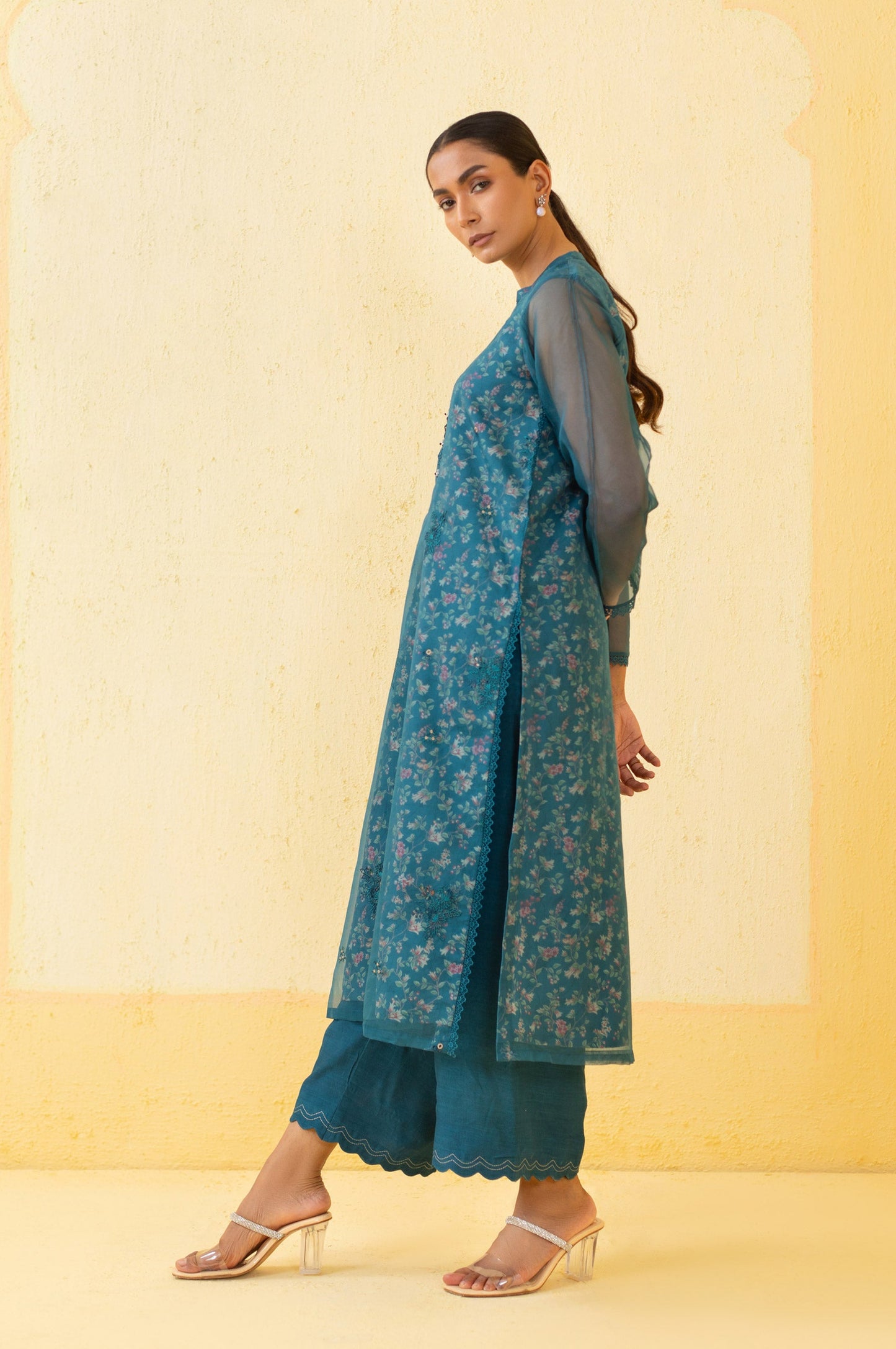 Stitched 2 Piece Embroidered Organza Suit