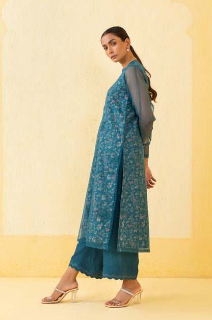 Stitched 2 Piece Embroidered Organza Suit