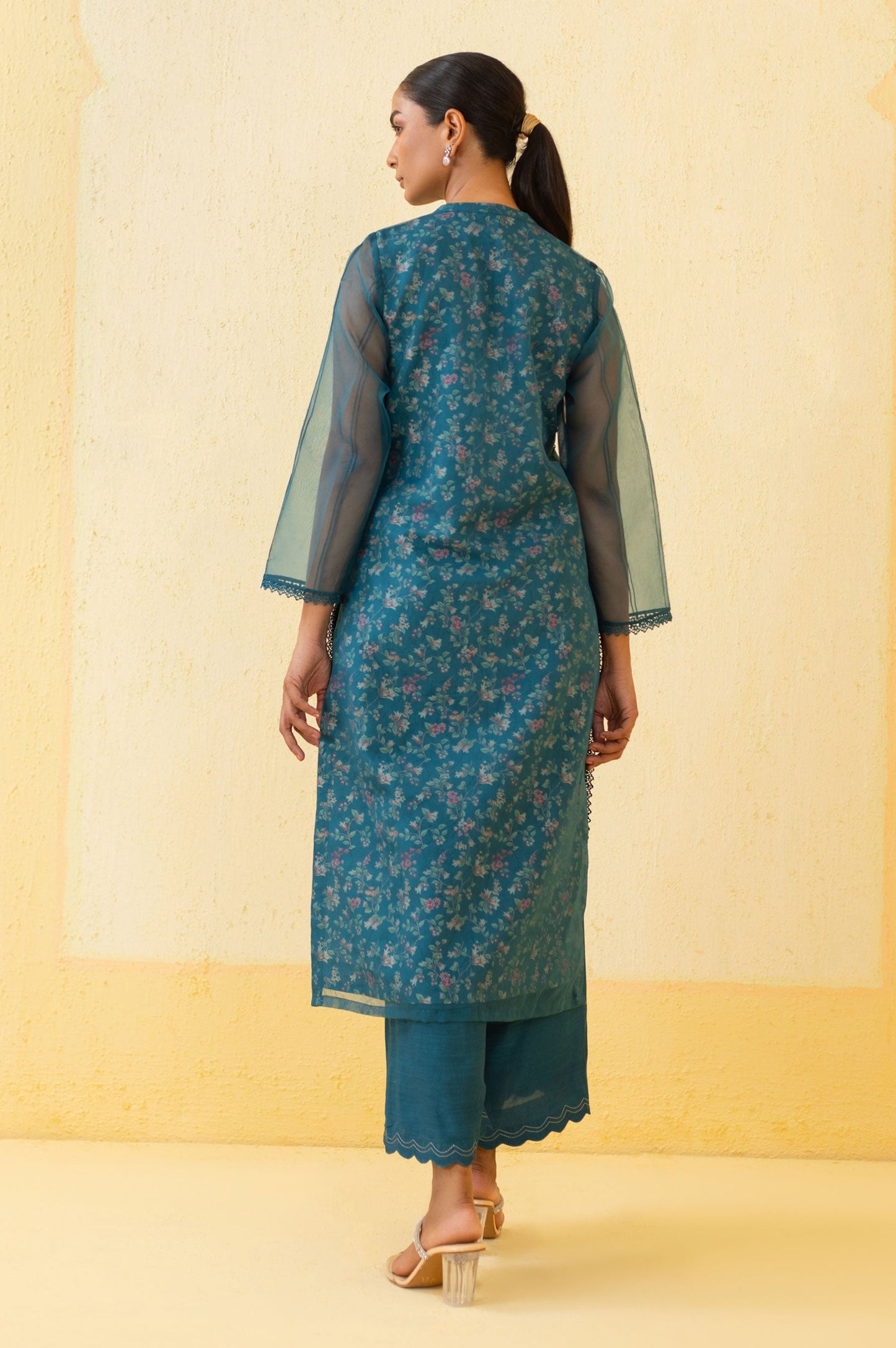 Stitched 2 Piece Embroidered Organza Suit