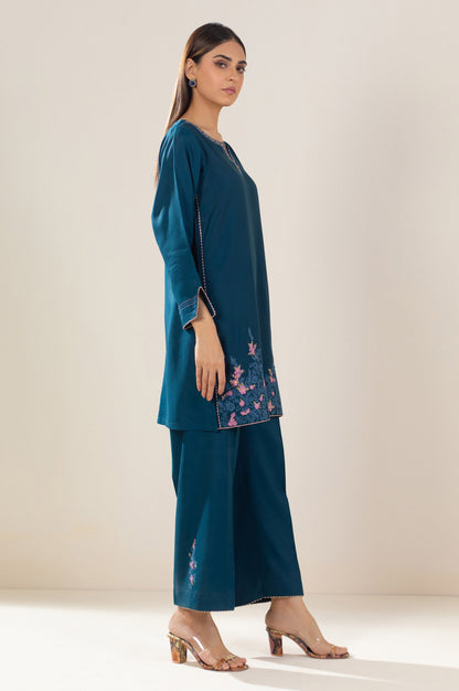 Stitched 2 Piece Embroidered Oak Silk Outfit