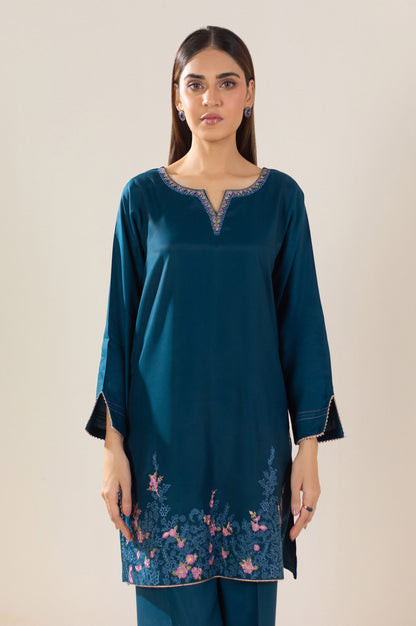 Stitched 2 Piece Embroidered Oak Silk Outfit