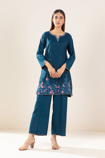 Stitched 2 Piece Embroidered Oak Silk Outfit