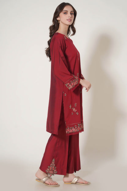 Stitched 2 Piece Embroidered Cotton Silk Suit