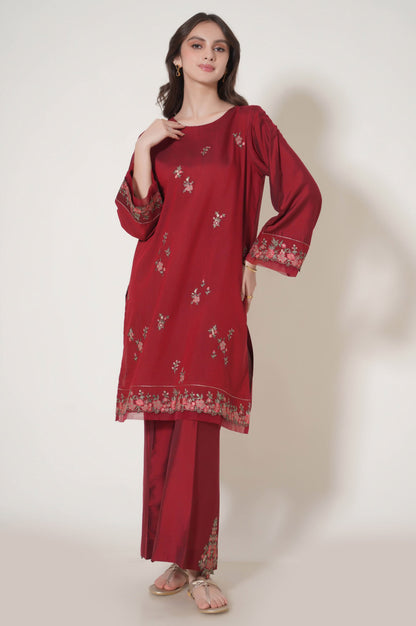 Stitched 2 Piece Embroidered Cotton Silk Suit