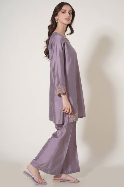 Stitched 2 Piece Embroidered Cotton Silk Suit