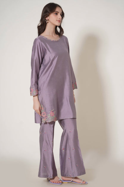 Stitched 2 Piece Embroidered Cotton Silk Suit