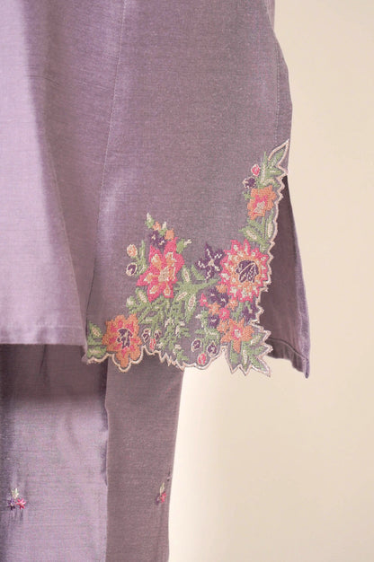 Stitched 2 Piece Embroidered Cotton Silk Suit