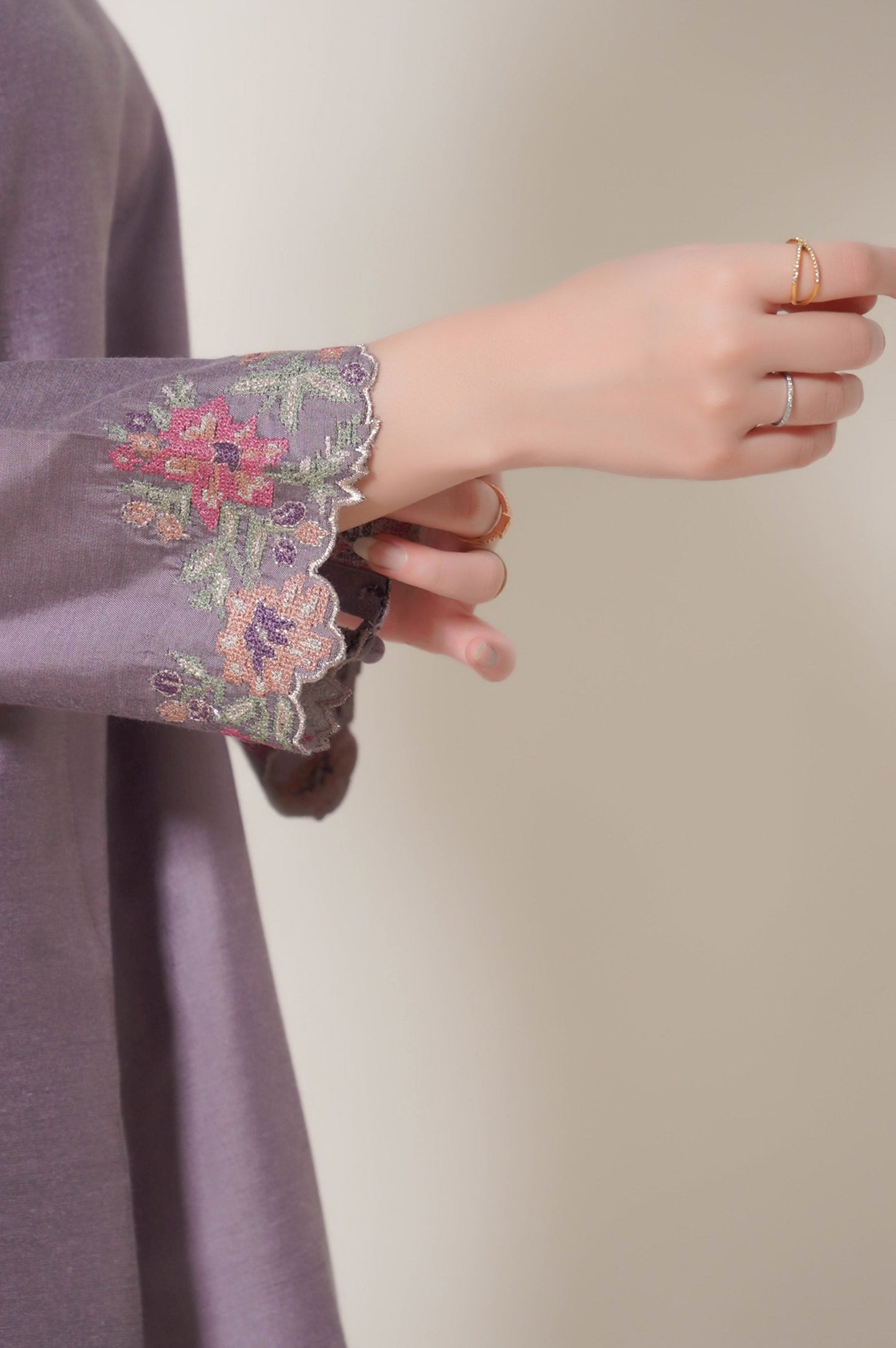 Stitched 2 Piece Embroidered Cotton Silk Suit