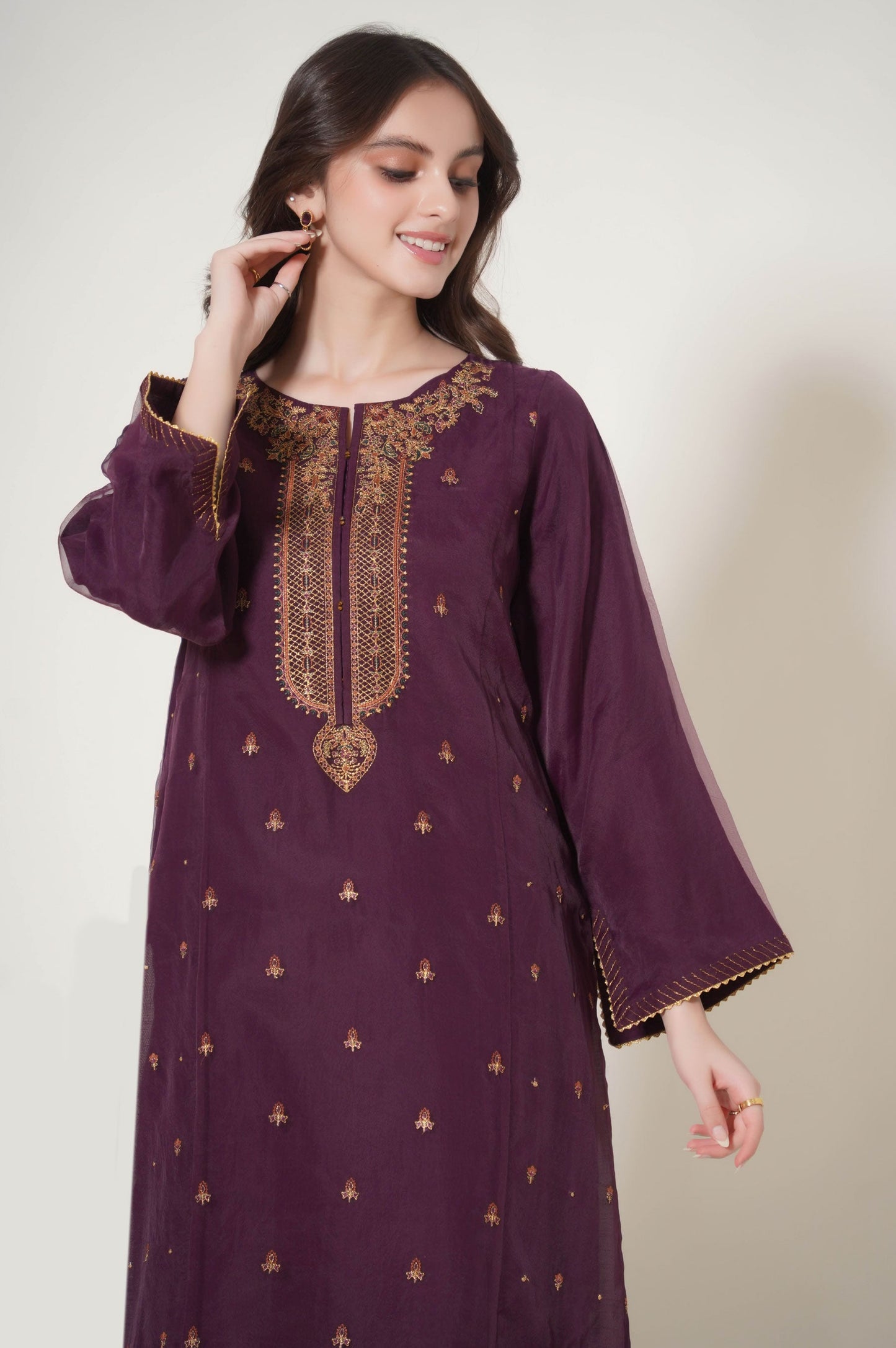 Stitched 2 Piece Embroidered Organza Outfit