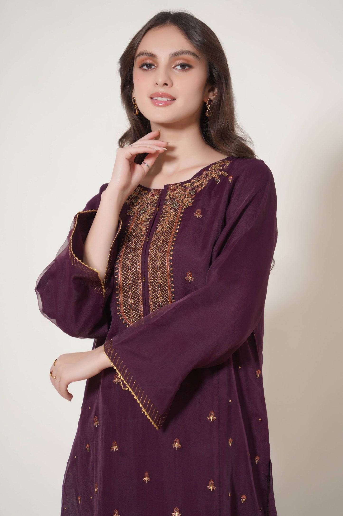 Stitched 2 Piece Embroidered Organza Outfit