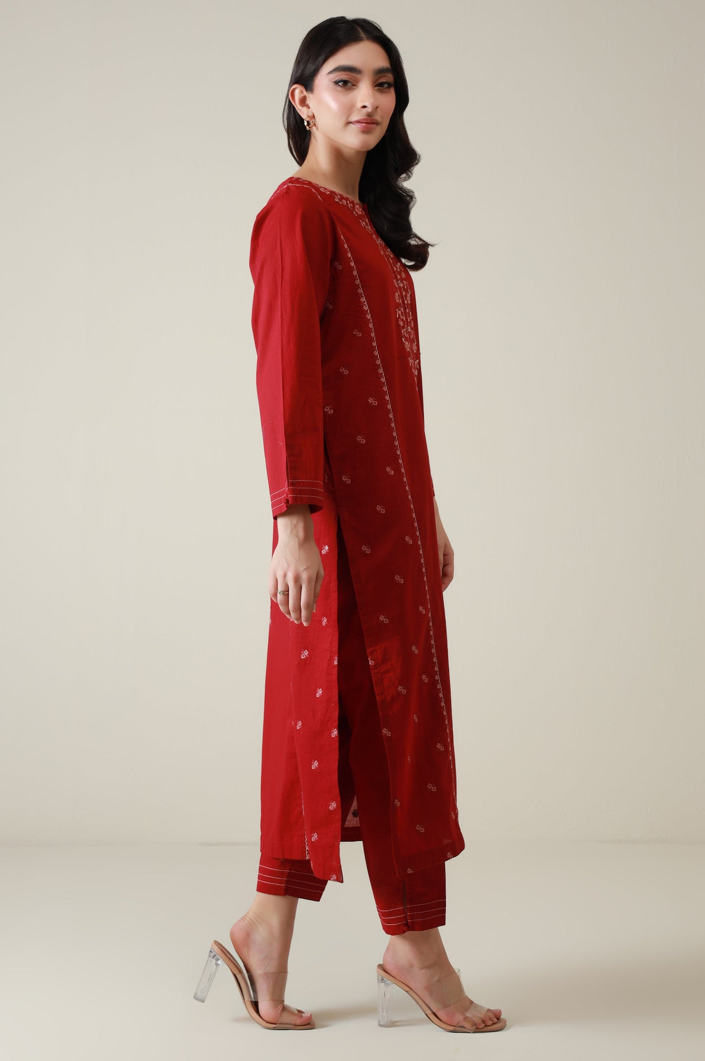 Sticthed 2 Piece Embroidered Cambric Suit