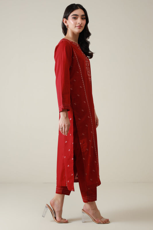 Sticthed 2 Piece Embroidered Cambric Suit