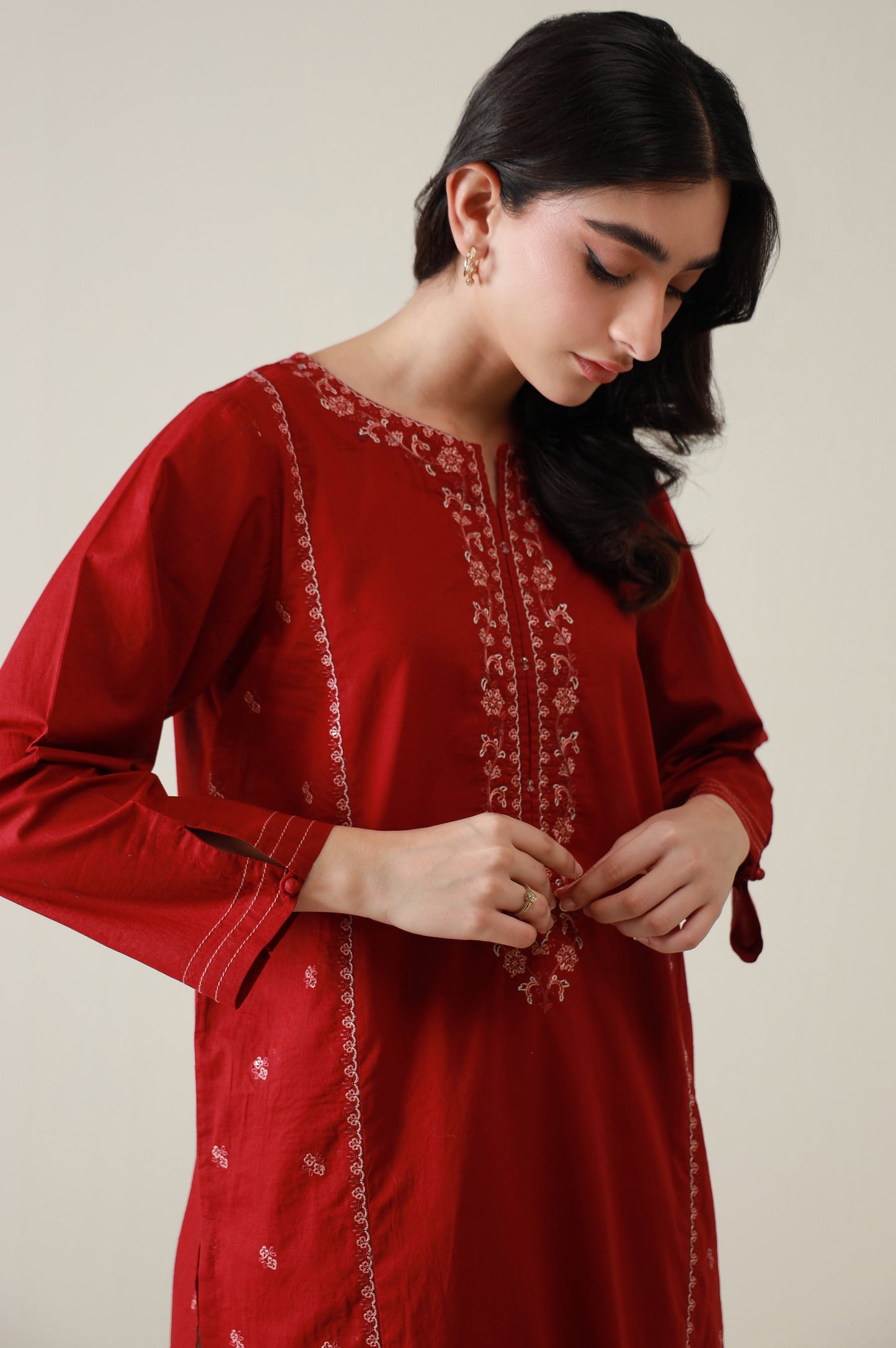 Sticthed 2 Piece Embroidered Cambric Suit