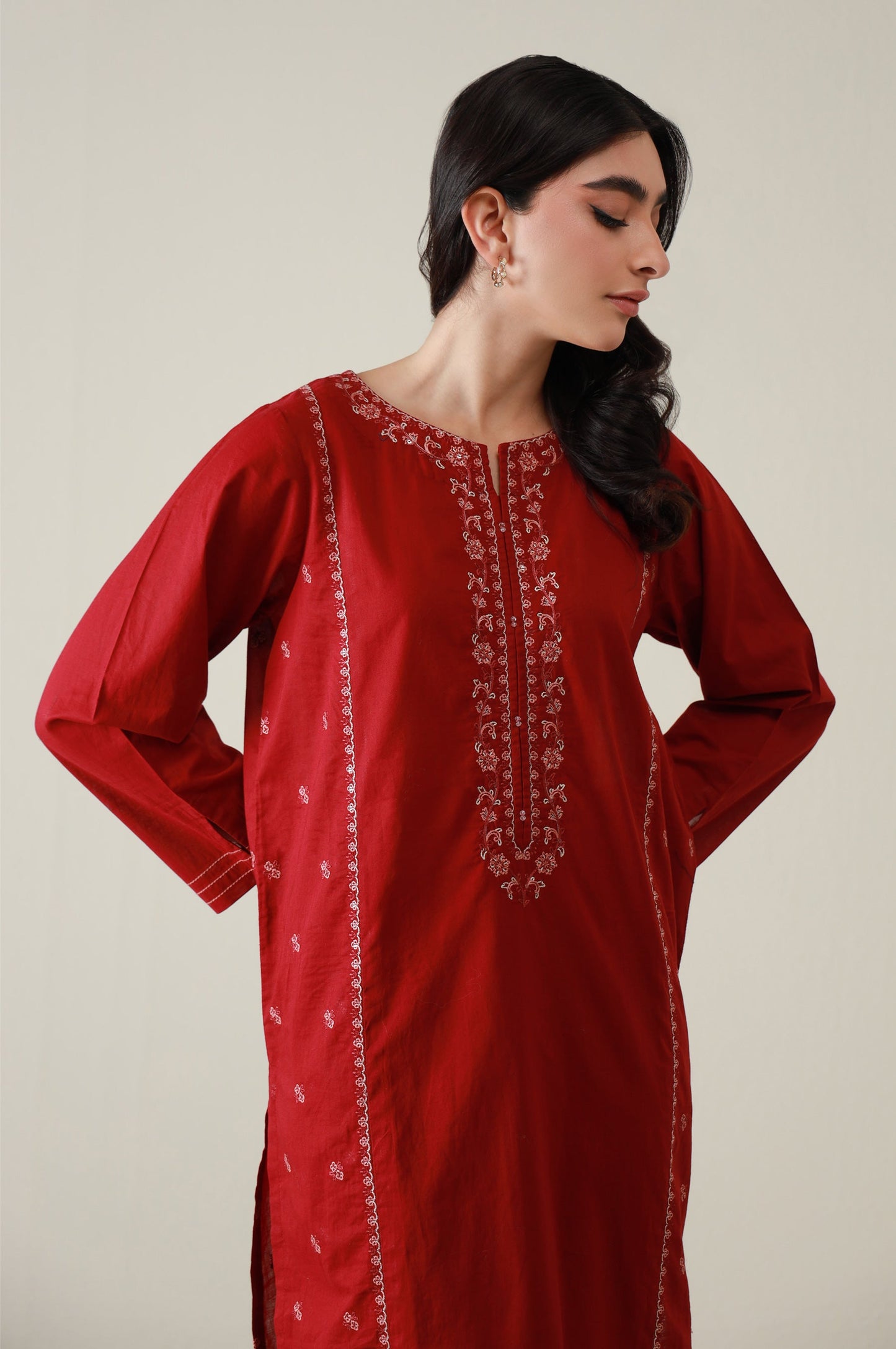 Sticthed 2 Piece Embroidered Cambric Suit