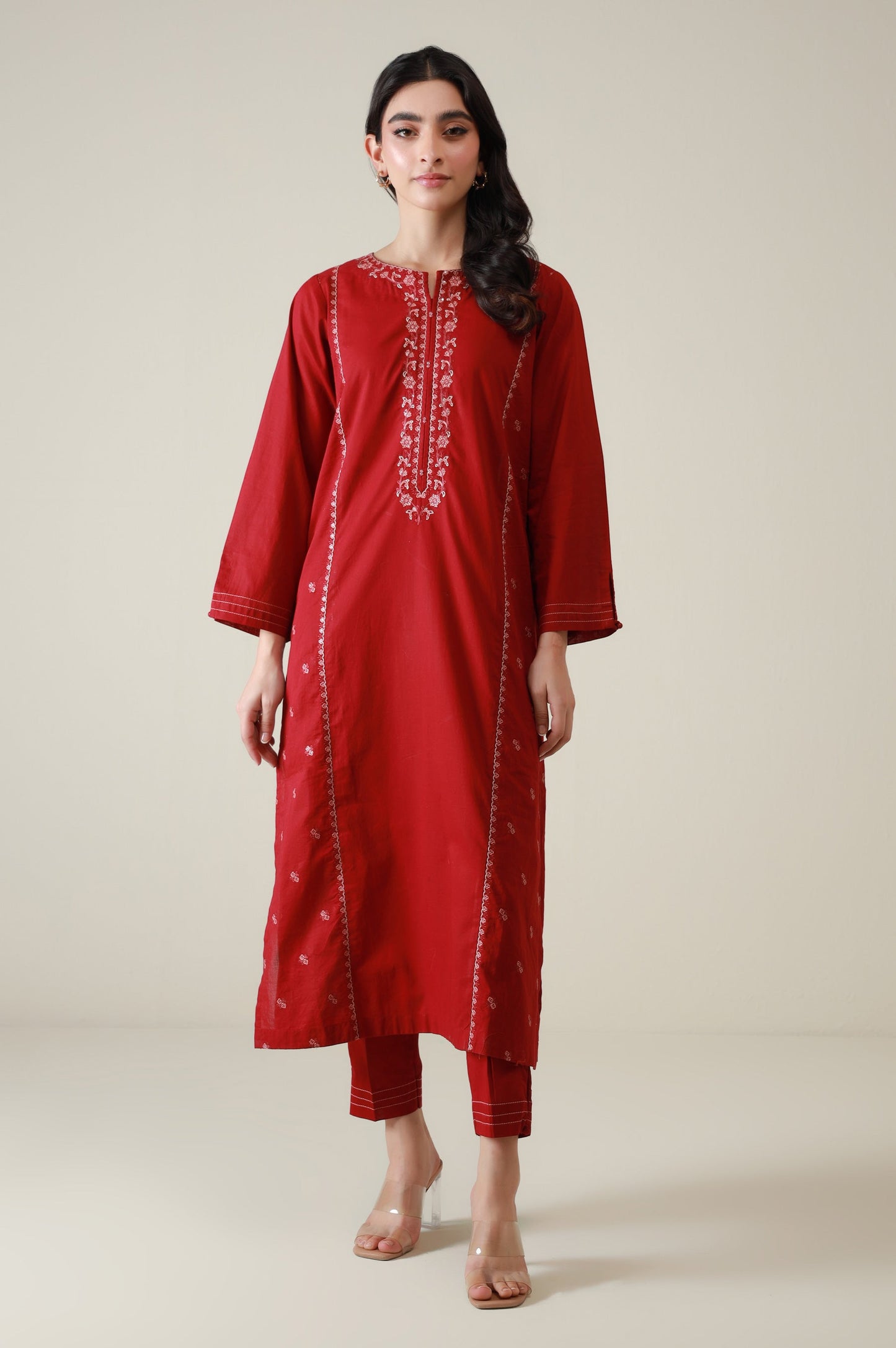 Sticthed 2 Piece Embroidered Cambric Suit