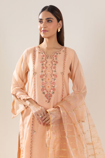 Stitched 2 Piece Embroidered Khaddi Net Outfit