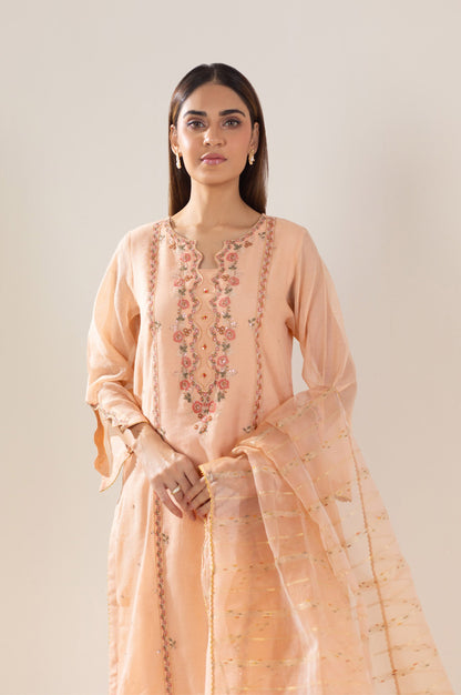 Stitched 2 Piece Embroidered Khaddi Net Outfit