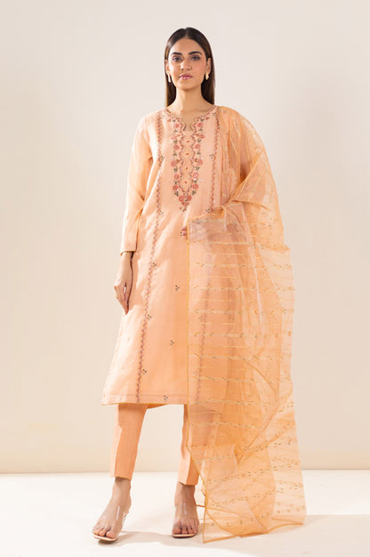 Stitched 2 Piece Embroidered Khaddi Net Outfit