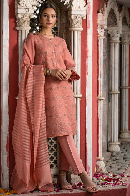 Stitched 3 Piece Organza Embroidered Suit