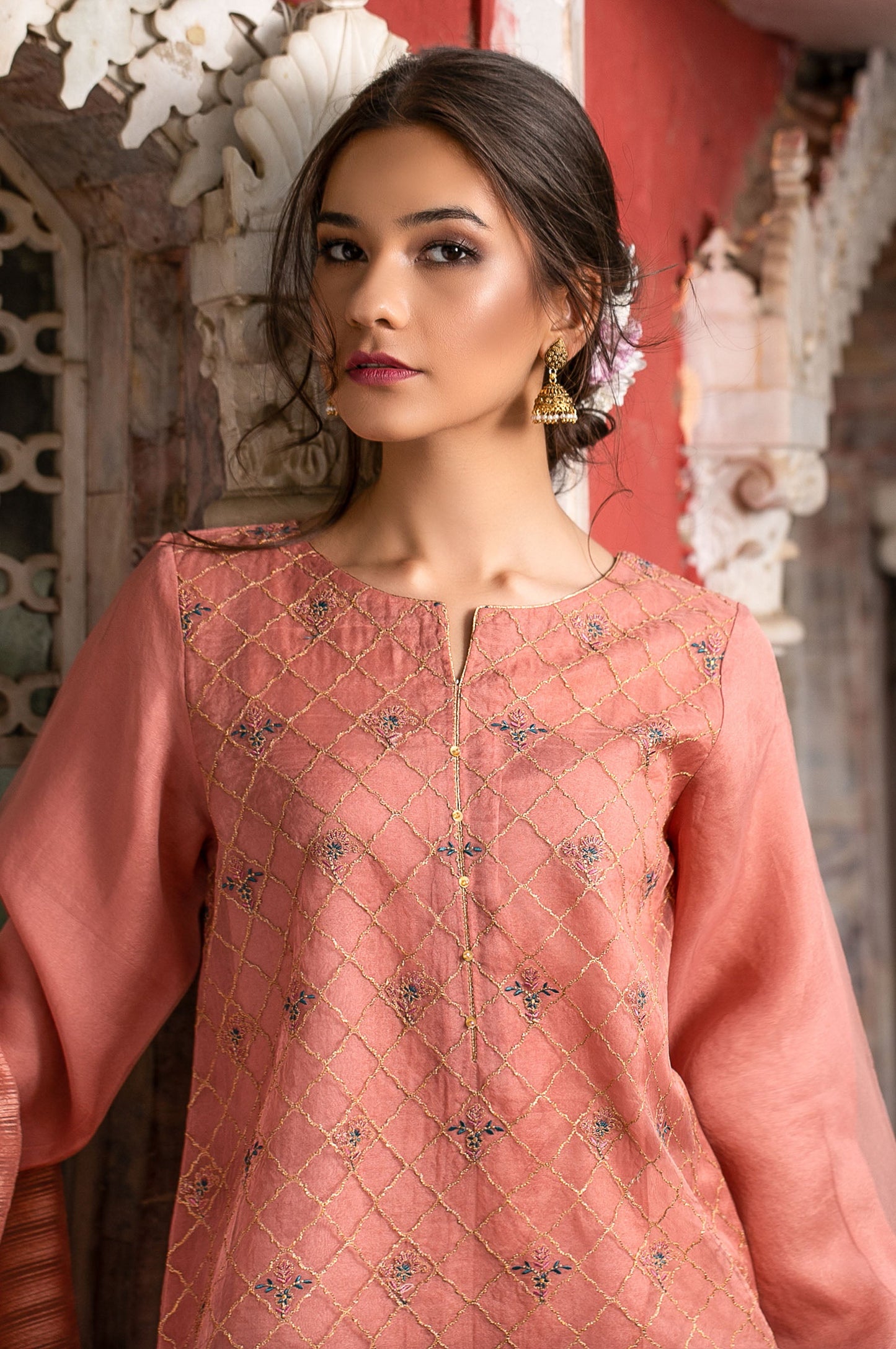 Stitched 3 Piece Organza Embroidered Suit
