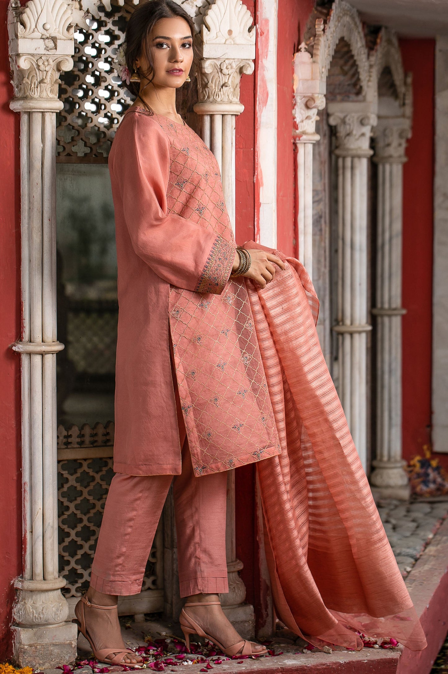 Stitched 3 Piece Organza Embroidered Suit
