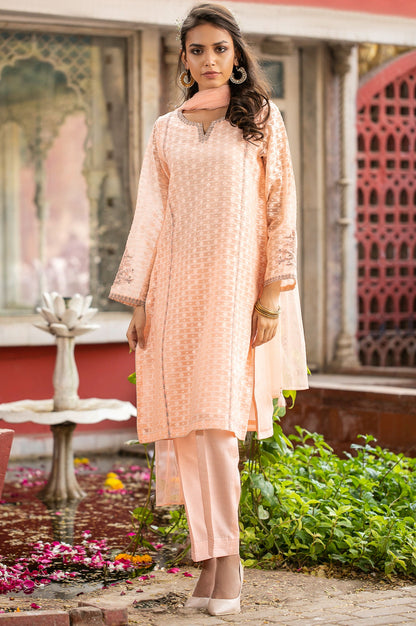 Stitched 3 Piece Jacquard Organza Embroidered Suit