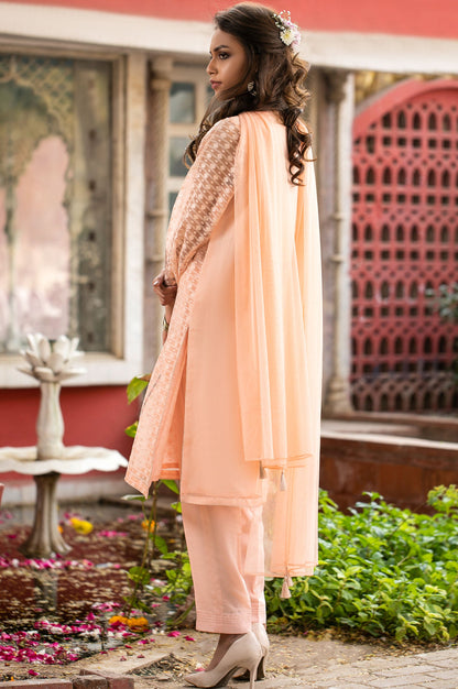 Stitched 3 Piece Jacquard Organza Embroidered Suit