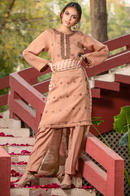 Stitched 3 Piece Organza Embroidered Suit