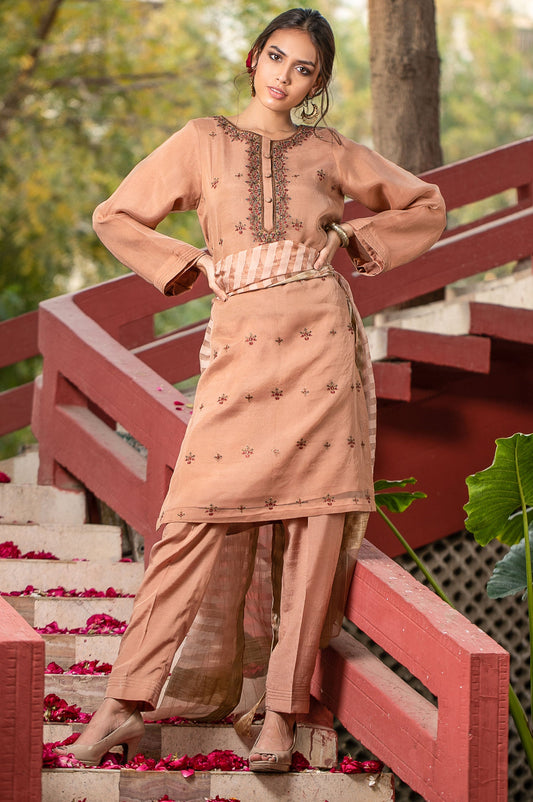 Stitched 3 Piece Organza Embroidered Suit