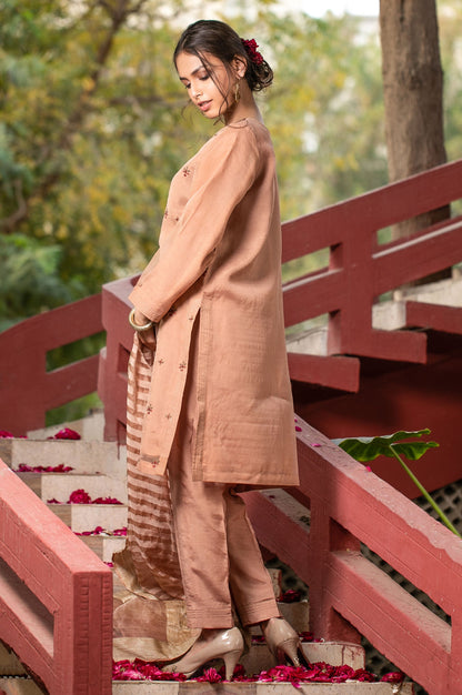 Stitched 3 Piece Organza Embroidered Suit