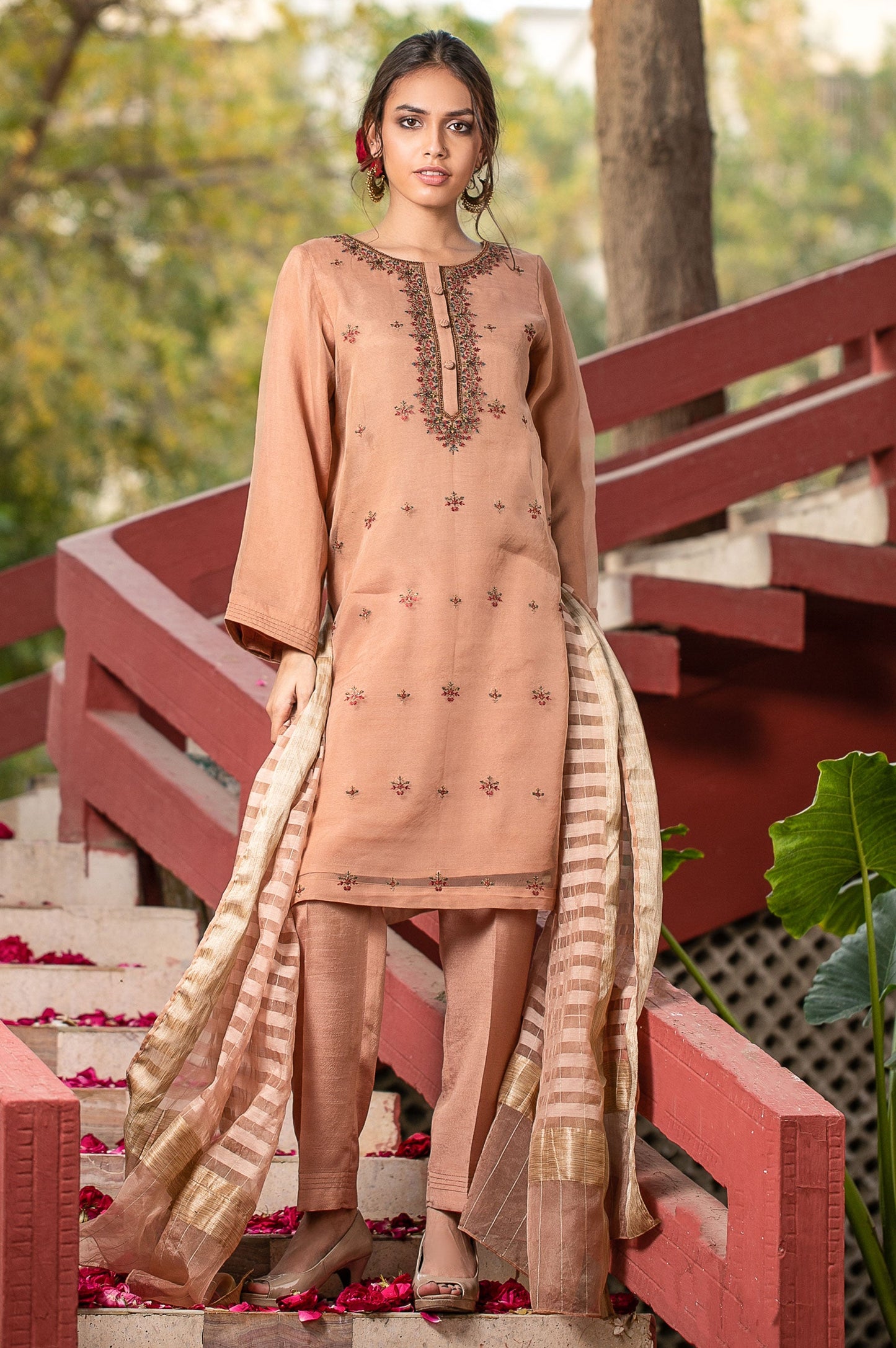 Stitched 3 Piece Organza Embroidered Suit