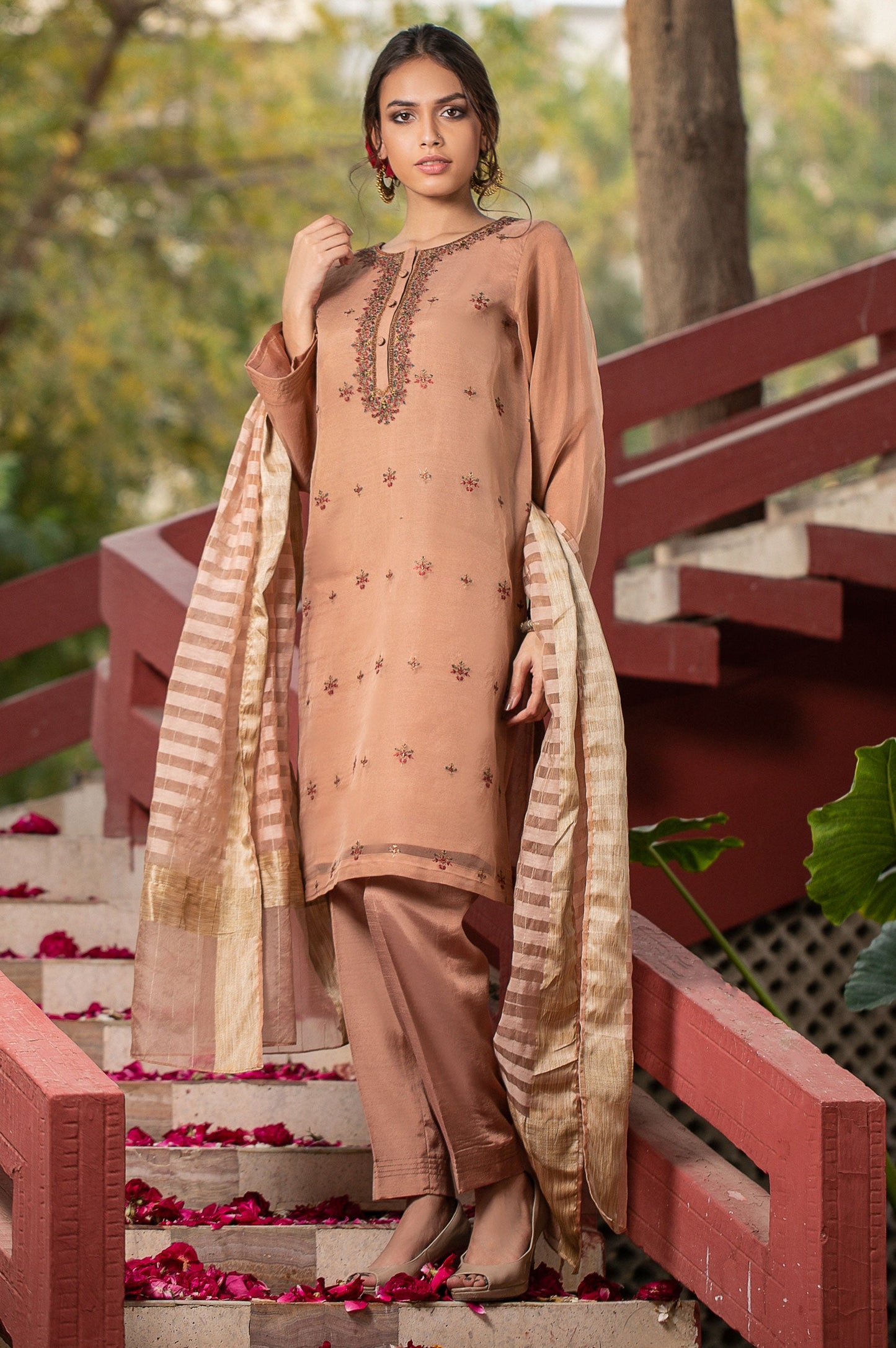 Stitched 3 Piece Organza Embroidered Suit