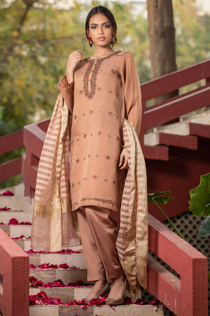 Stitched 3 Piece Organza Embroidered Suit
