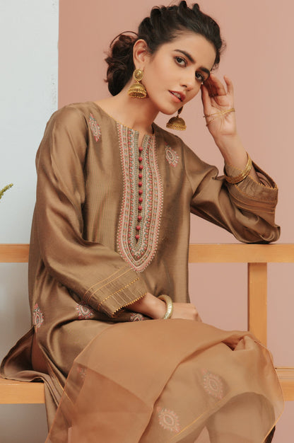 Stitched 2 Piece Paper Silk Dyed Embroidered Suit