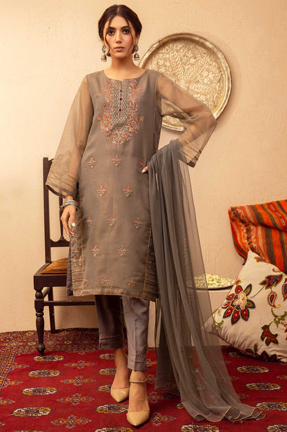 Stitched 3 Piece Zari Net Embroidered Suit