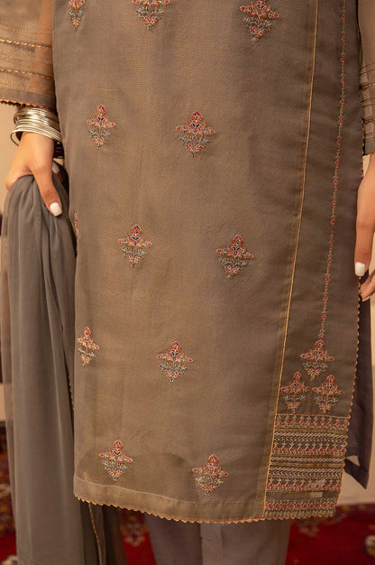 Stitched 3 Piece Zari Net Embroidered Suit