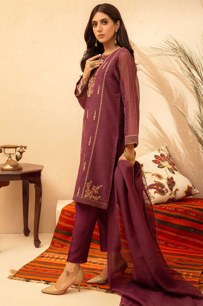 Stitched 3 Piece Checkered Organza Embroidered Suit