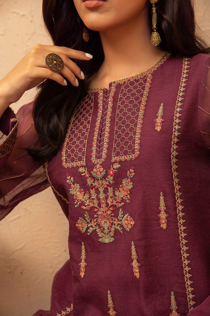 Stitched 3 Piece Checkered Organza Embroidered Suit