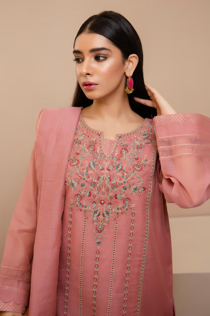 Stitched 3 Piece Check Organza Embroidered Suit