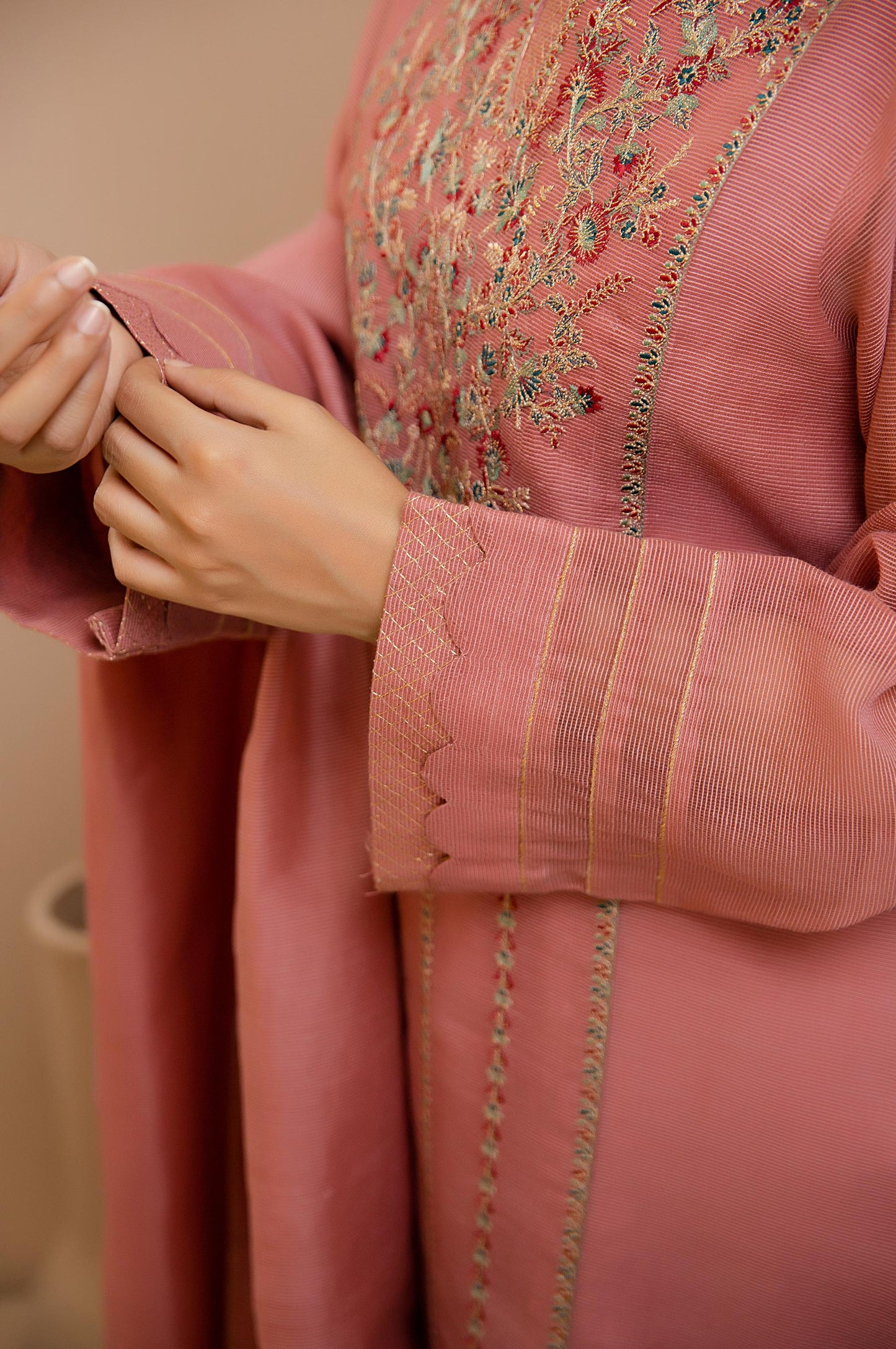 Stitched 3 Piece Check Organza Embroidered Suit