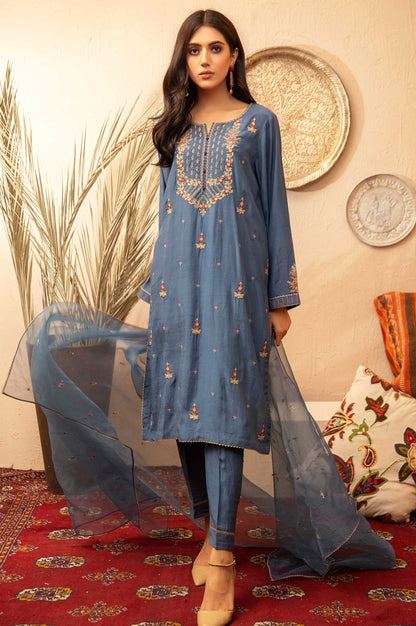 Stitched 3 Piece Raw Silk Embroidered Suit
