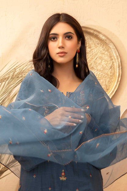 Stitched 3 Piece Raw Silk Embroidered Suit