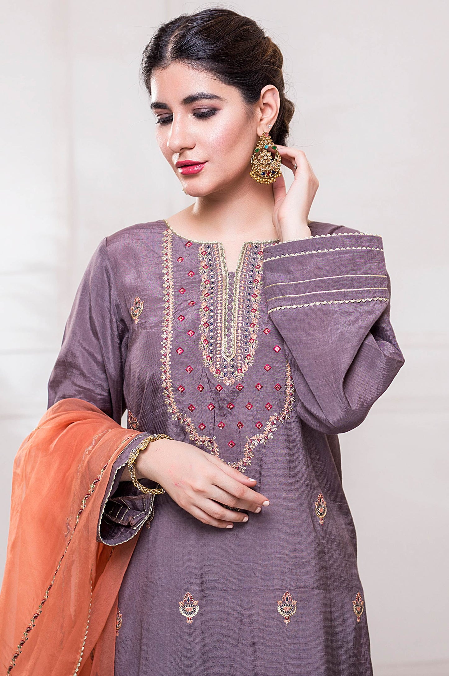 Stitched 3 Piece Raw Silk Embroidered Suit