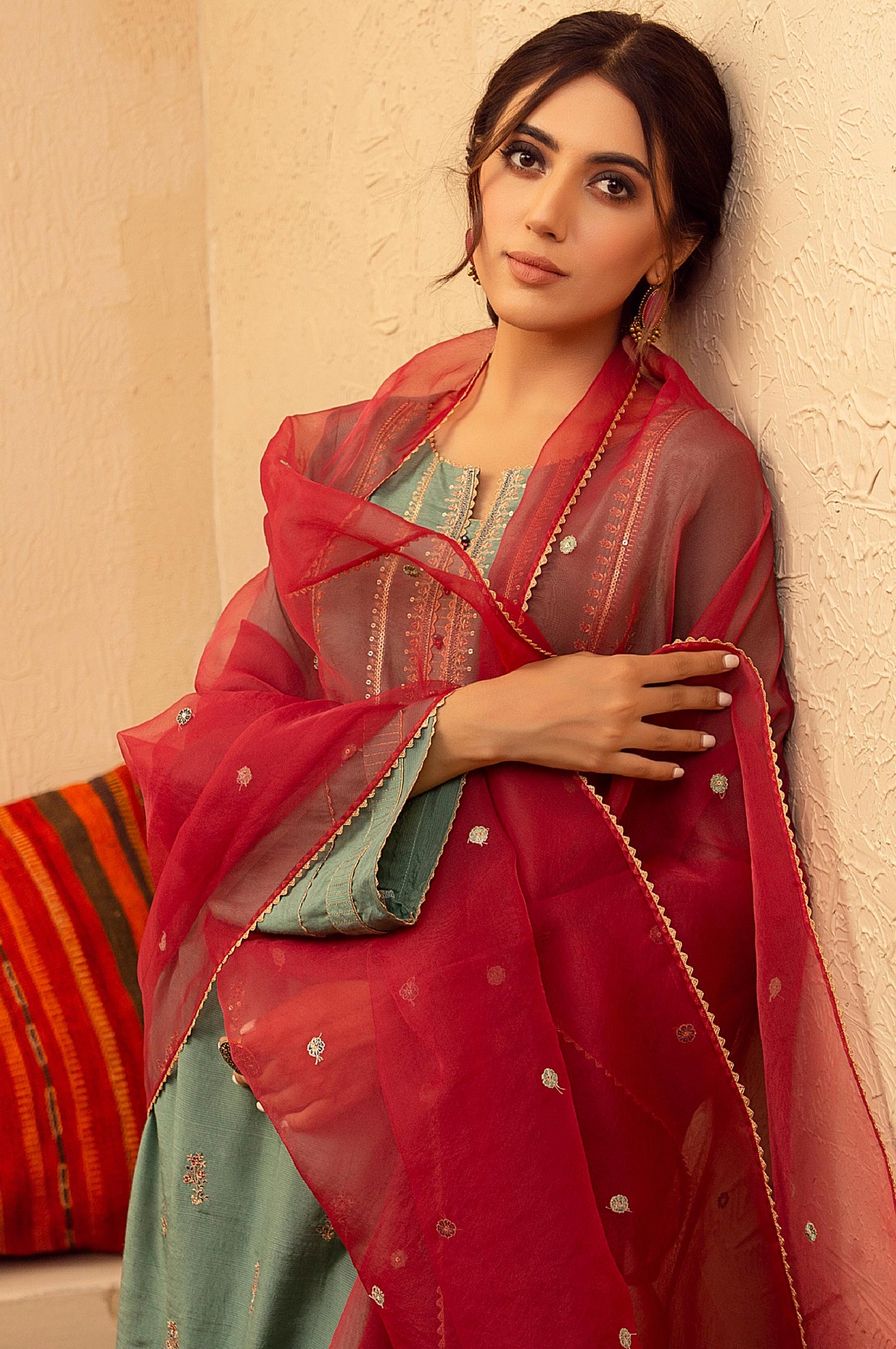 Stitched 3 Piece Raw Silk Embroidered Suit